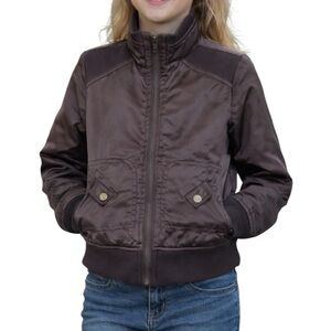 Ali & Kris girl’s silver gray satin bomber style zip up jacket size 10/12